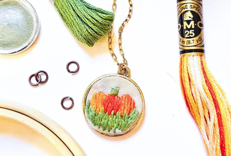 Embroidered Pumpkin Necklace