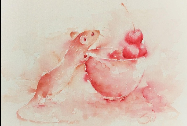 Loose Watercolor: Mouse and Cherries
