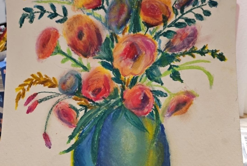Oil Pastel Bouquet -Smearing Technique