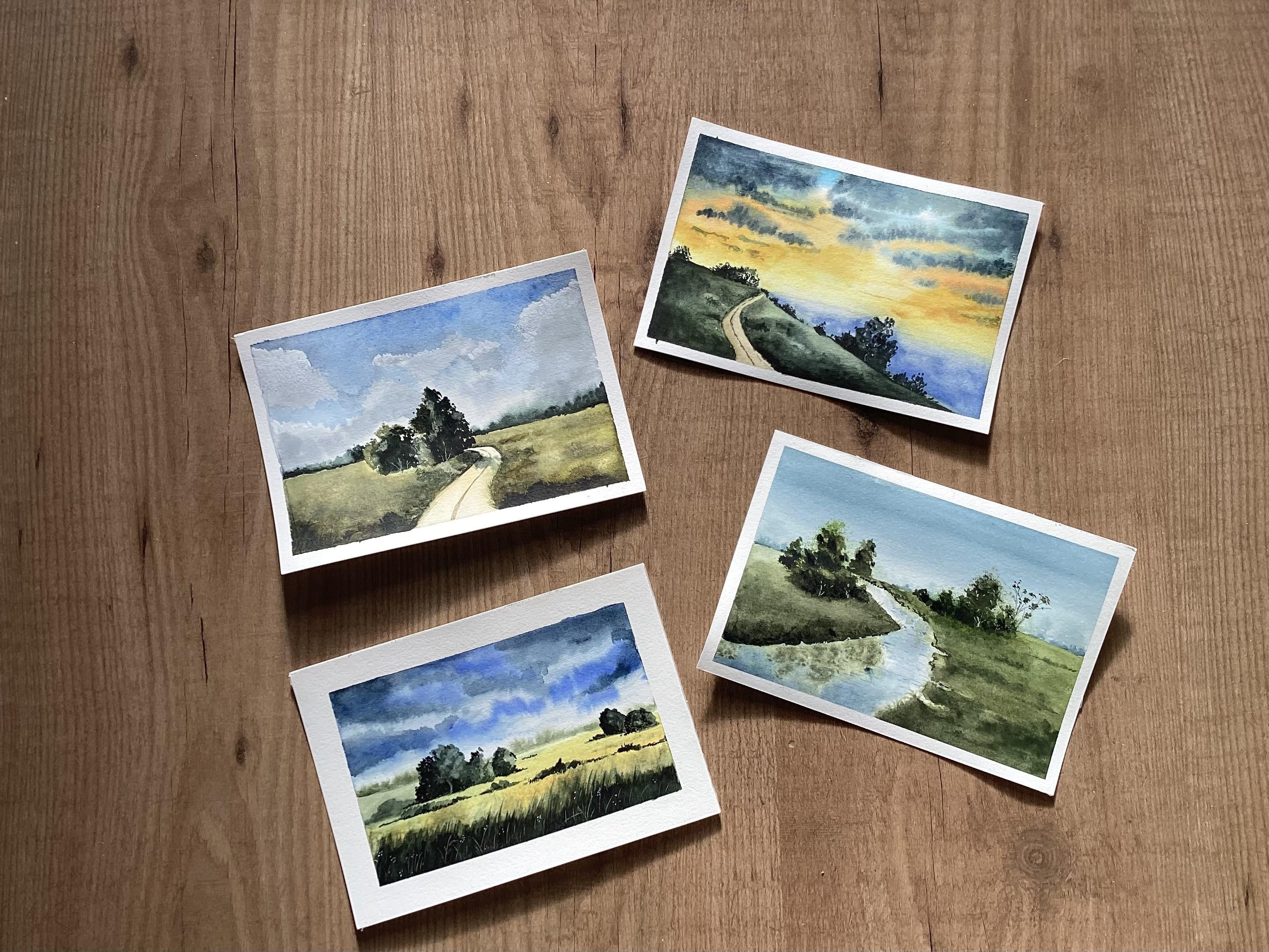 Loose watercolor landscapes - student project