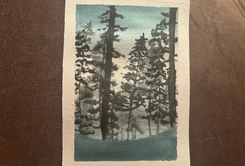 Misty watercolour forest