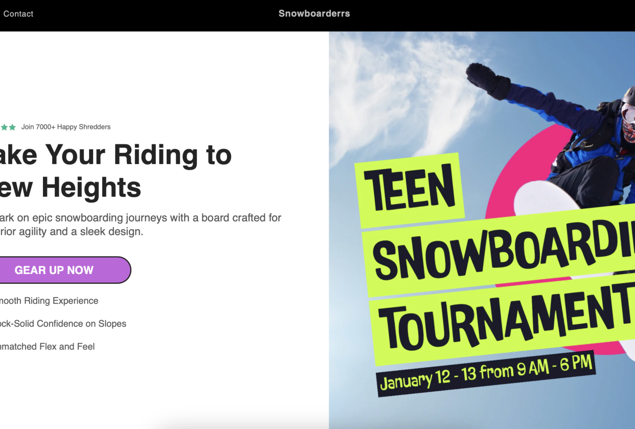 Snowboarderrs landing page by GemPages - student project