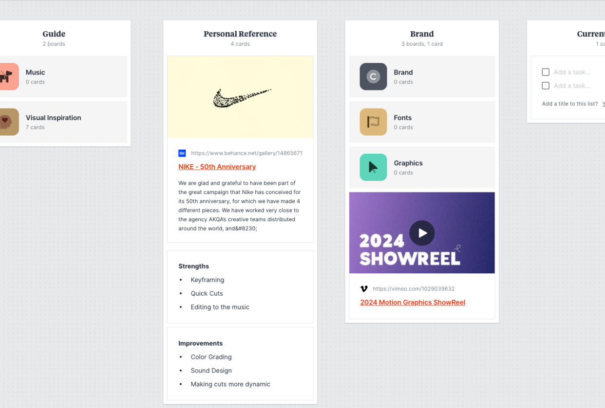 Milanote Board - student project