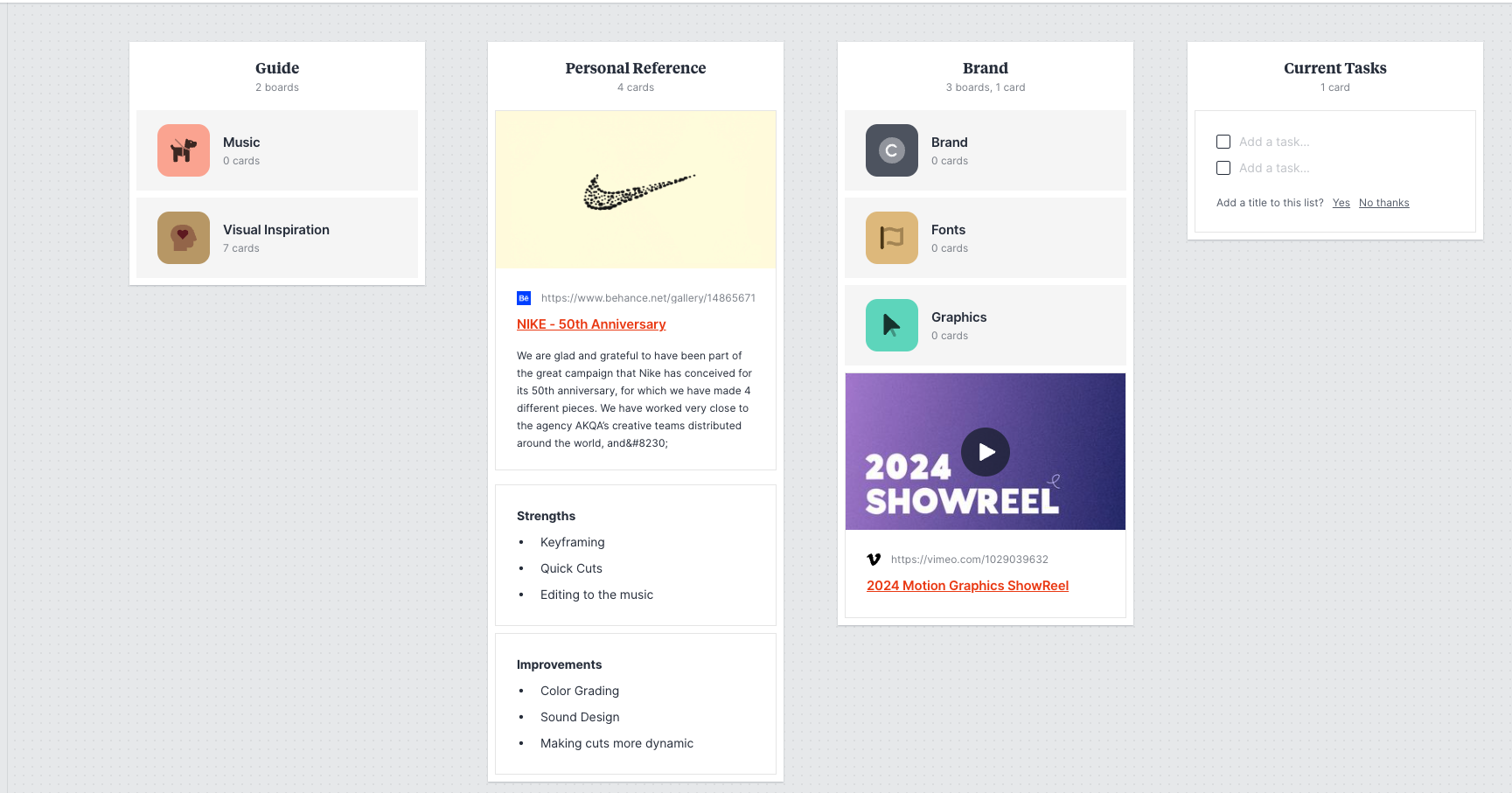 Milanote Board - student project