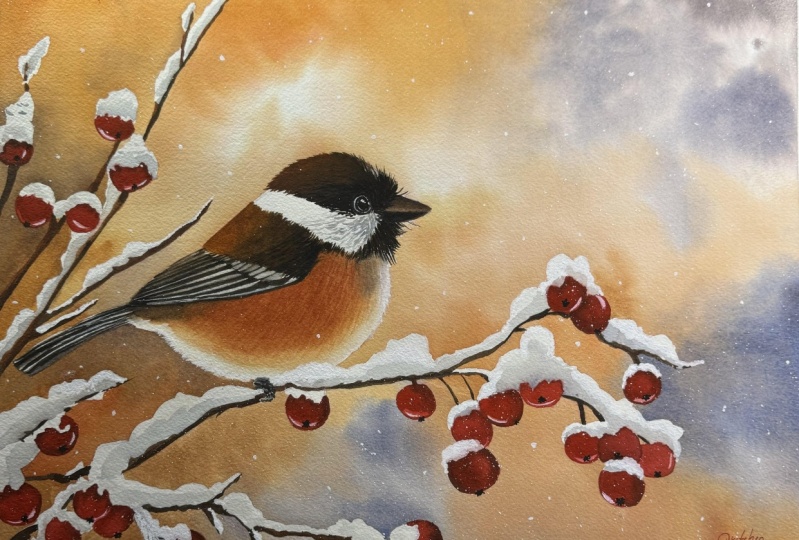 Chickadee in watercolor