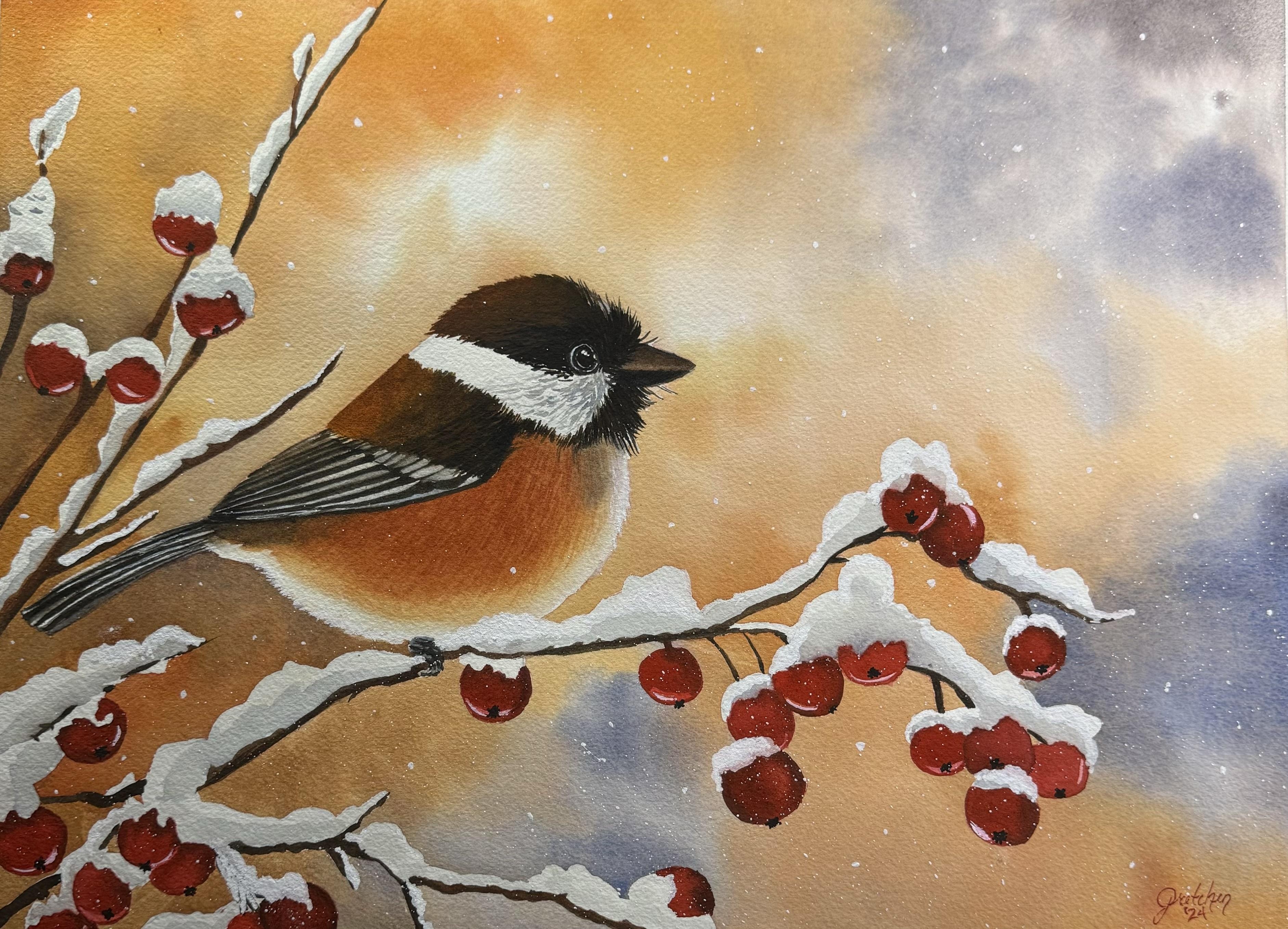 Chickadee in watercolor - student project