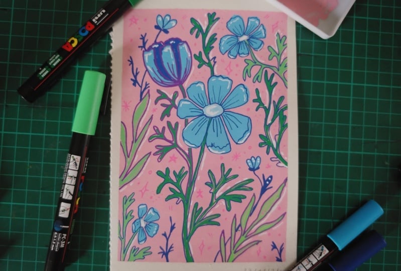 Floral Painting with Posca Markers