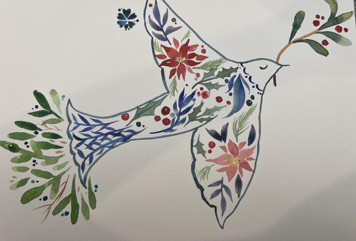 Watercolor Christmas Dove - student project