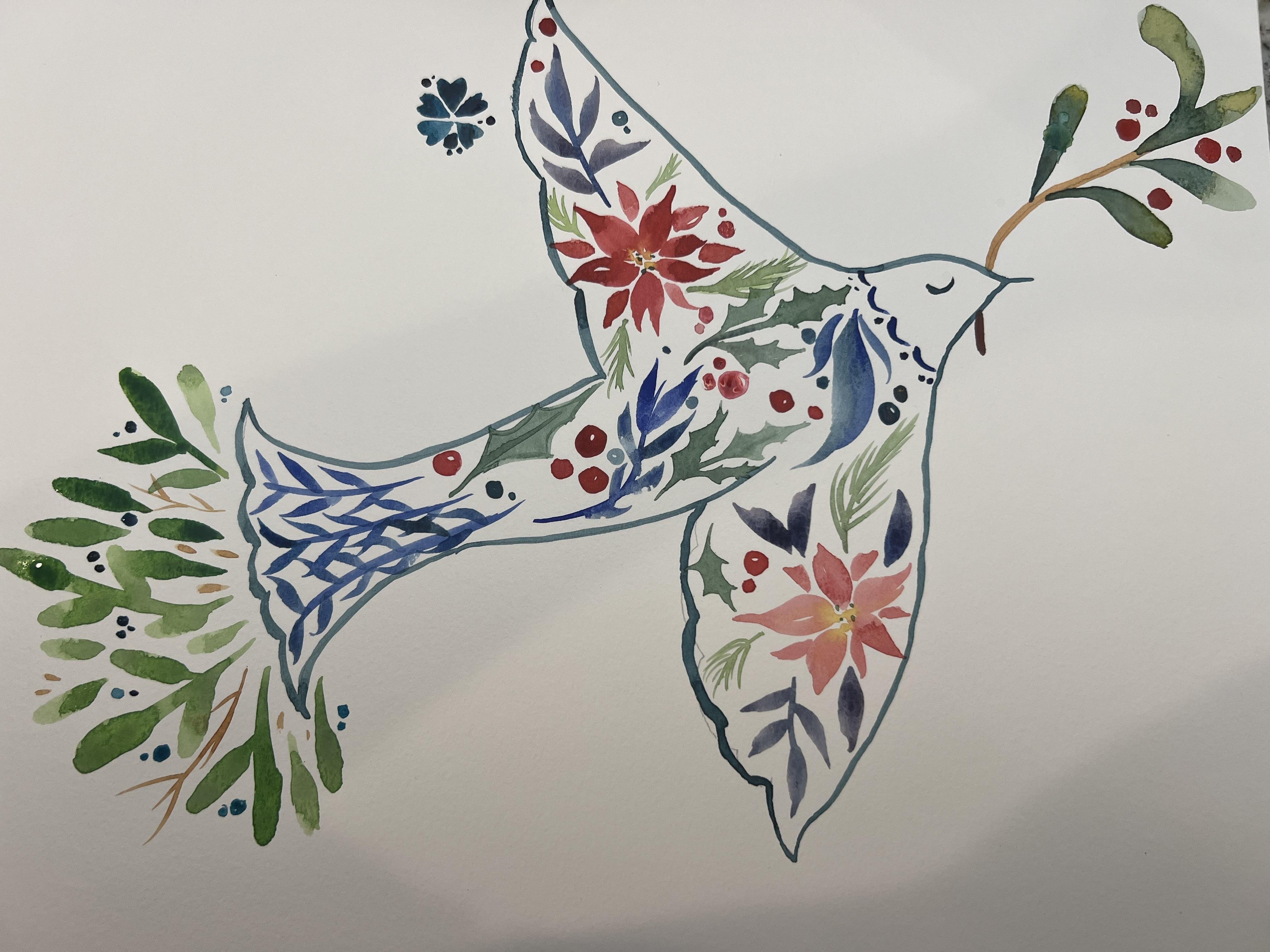Watercolor Christmas Dove - student project
