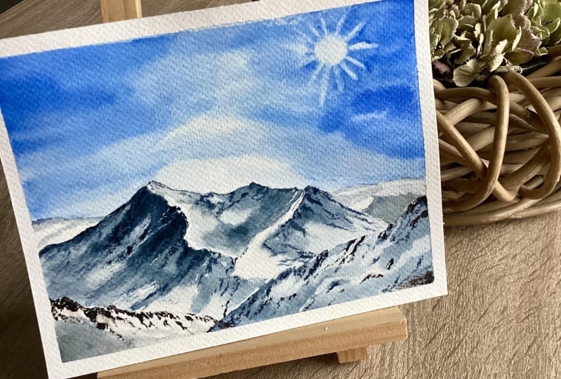 Winter mountains in watercolors