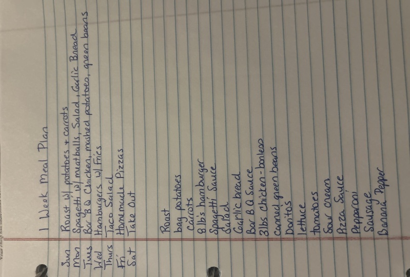 1 week meal plan and grocery list