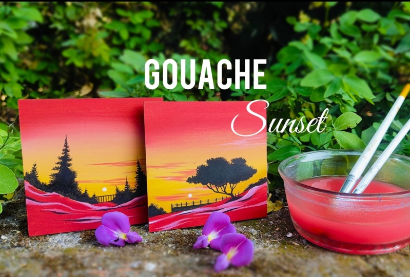 Golden Hour Gouache Sunset Painting