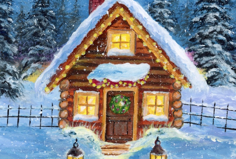 Acrylic Winter Cabin for the Holidays