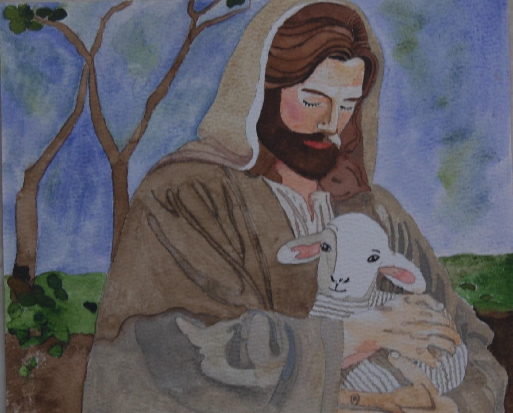 Portrait of Jesus with lamb - student project