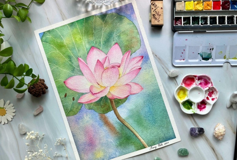 My Lotus in Watercolor