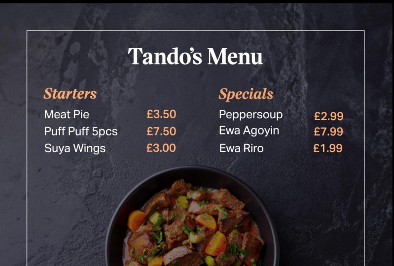 Tando's Menu