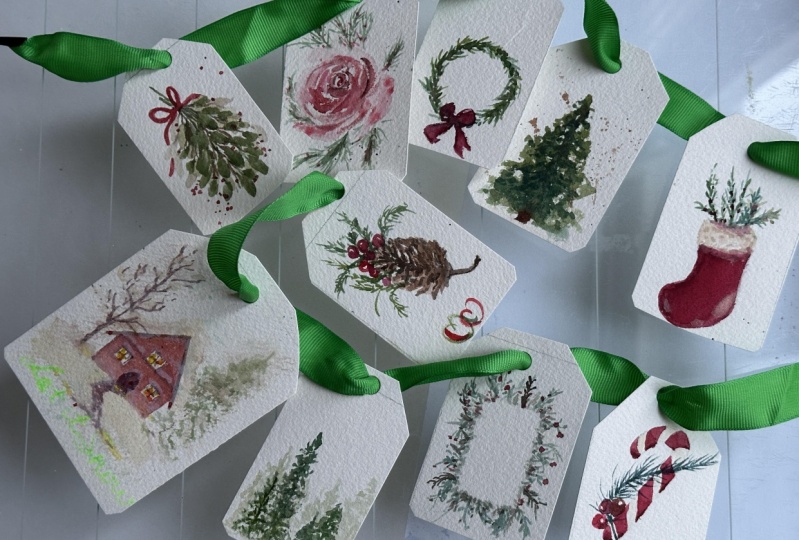 Handmade watercolor gift tags