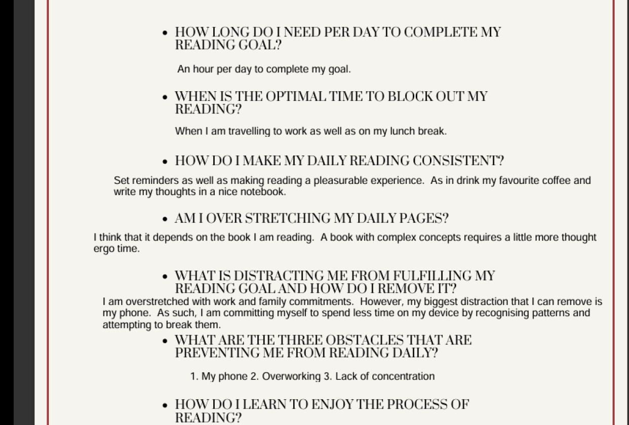 Reading Planner - student project
