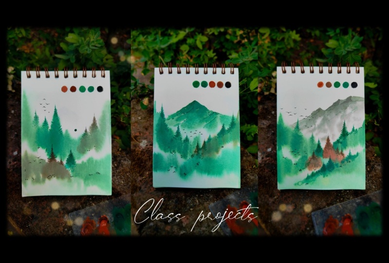 Dense Forest Landscape With Watercolors