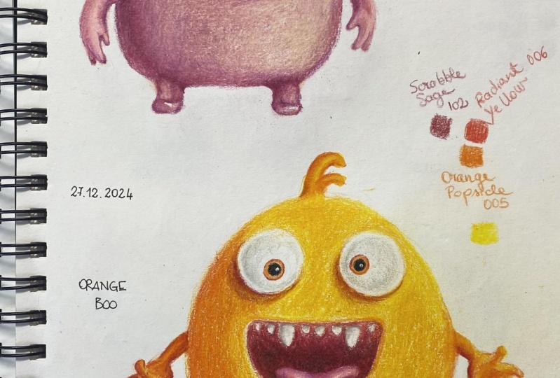 Drawing monsters in colour pencil