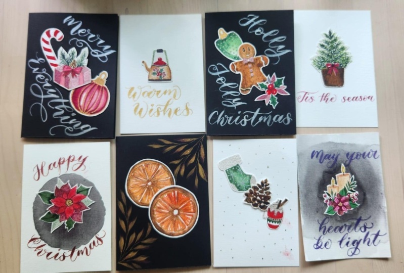 Glittery Watercolor Christmas Cards