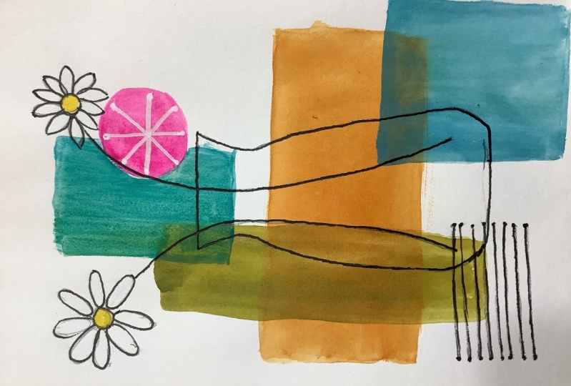 Watercolor Collage-Midcentury Modern Still Life