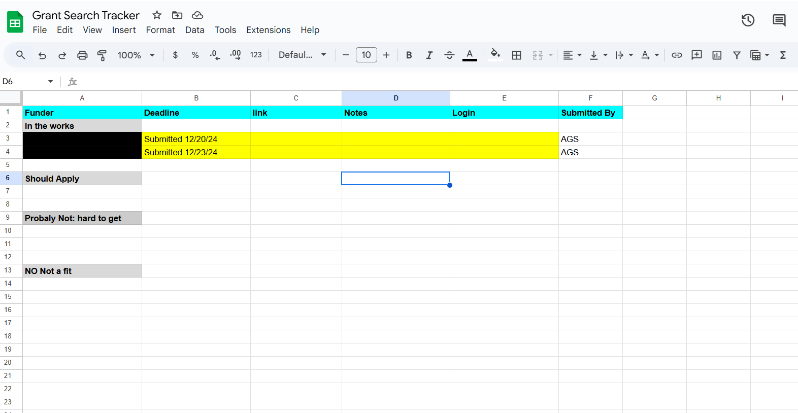 Grant Search Tracker - student project