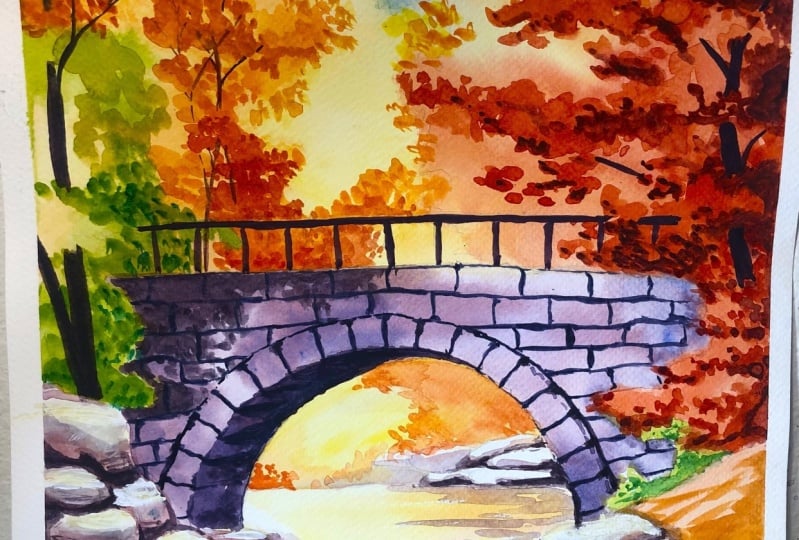 Autumn Trees and Bridge