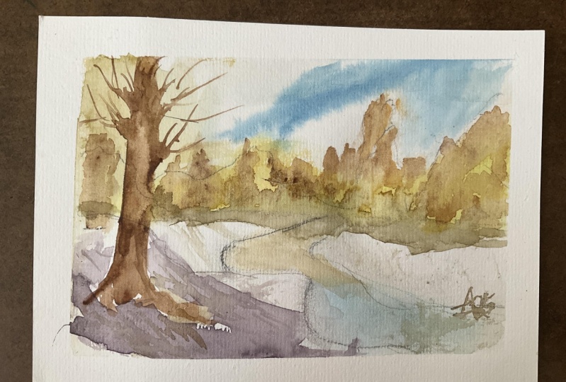 Landscape On Wet Paper