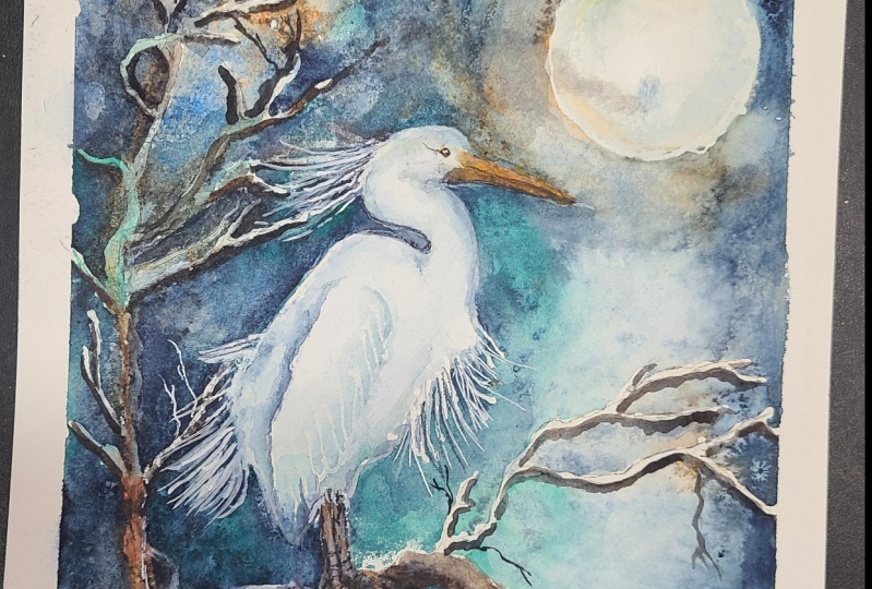 Crane in the moonlight