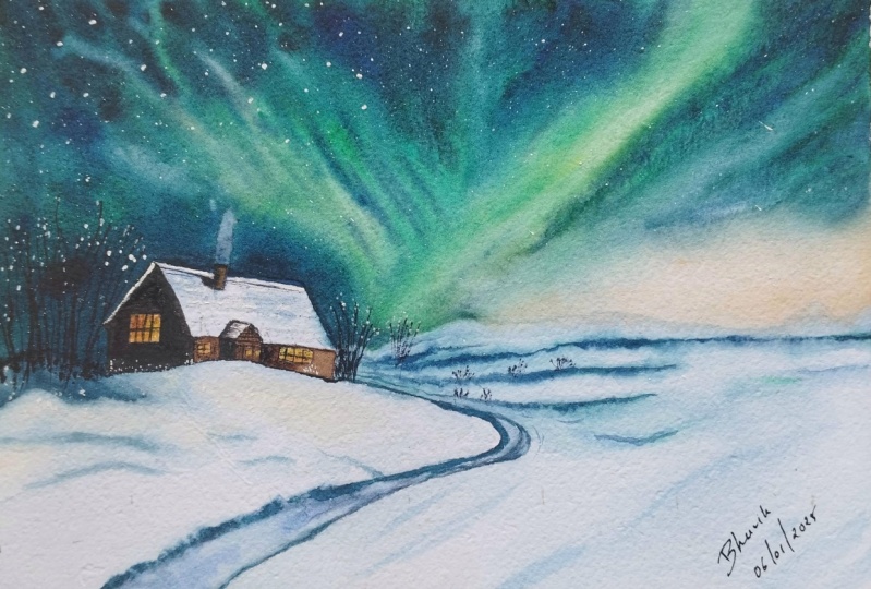 Northern lights and snow