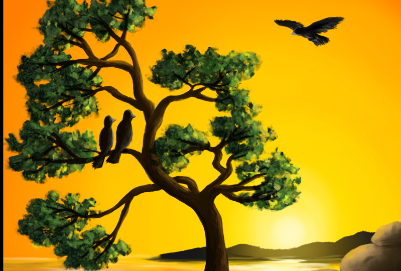 Duplo Class Project - Tree and Birds at Sunset
