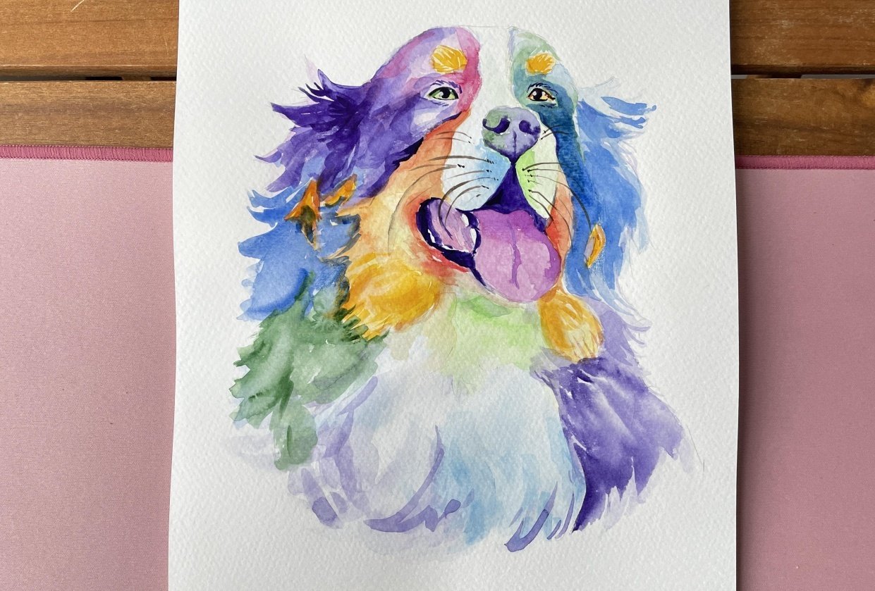 Colourful dog portrait - student project