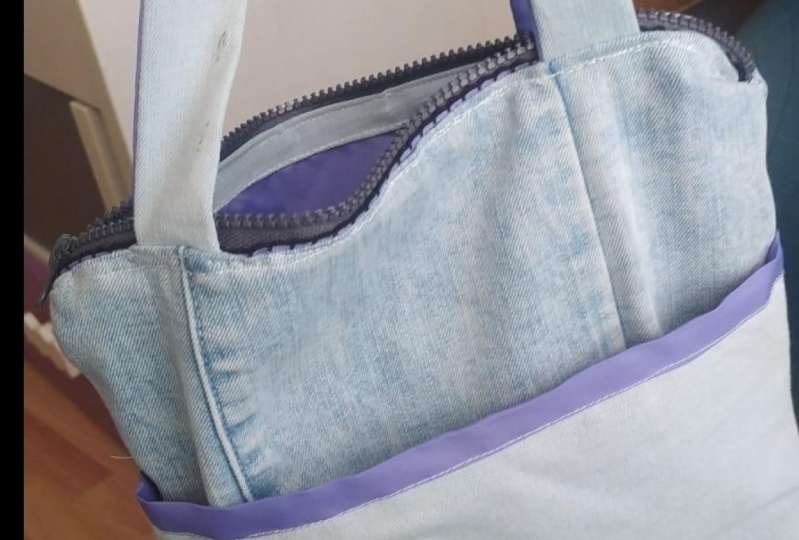Recicled bag from denim and umbrella fabric