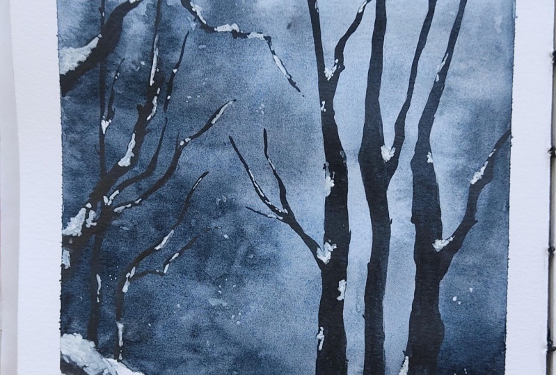 Snow watercolor landscape