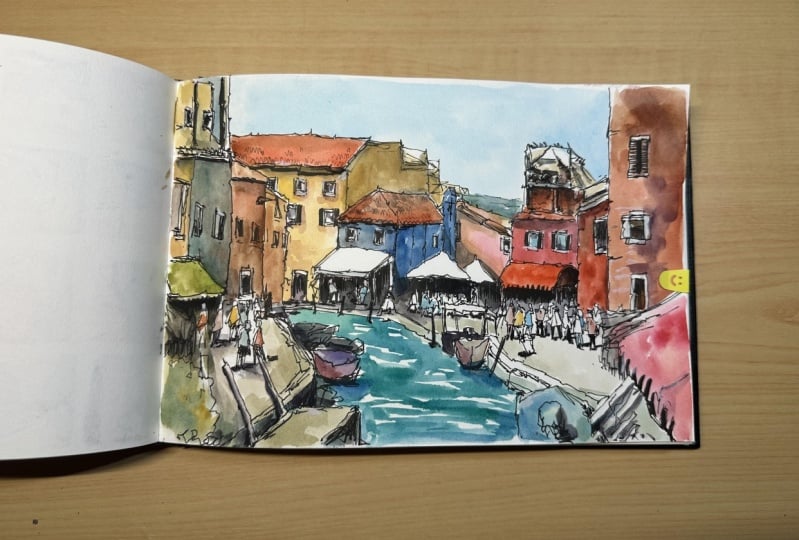 Urban Sketching in Burano - watercolor line and wash
