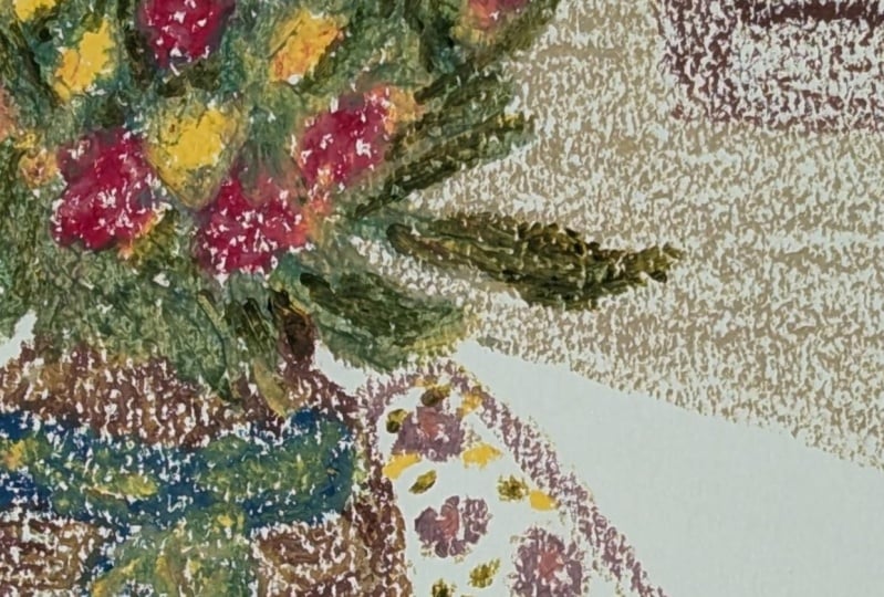 Oil pastel flowers in vase