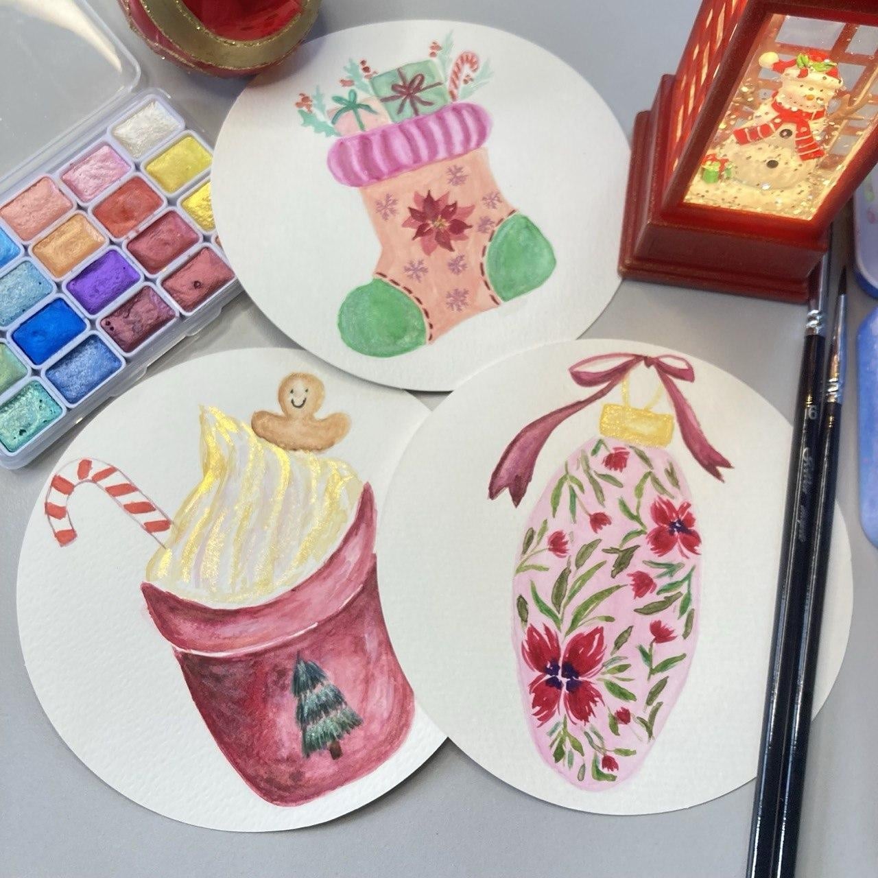 Watercolor Christmas Cards - student project