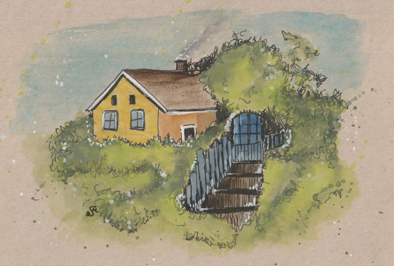 Line and wash on Kraft paper