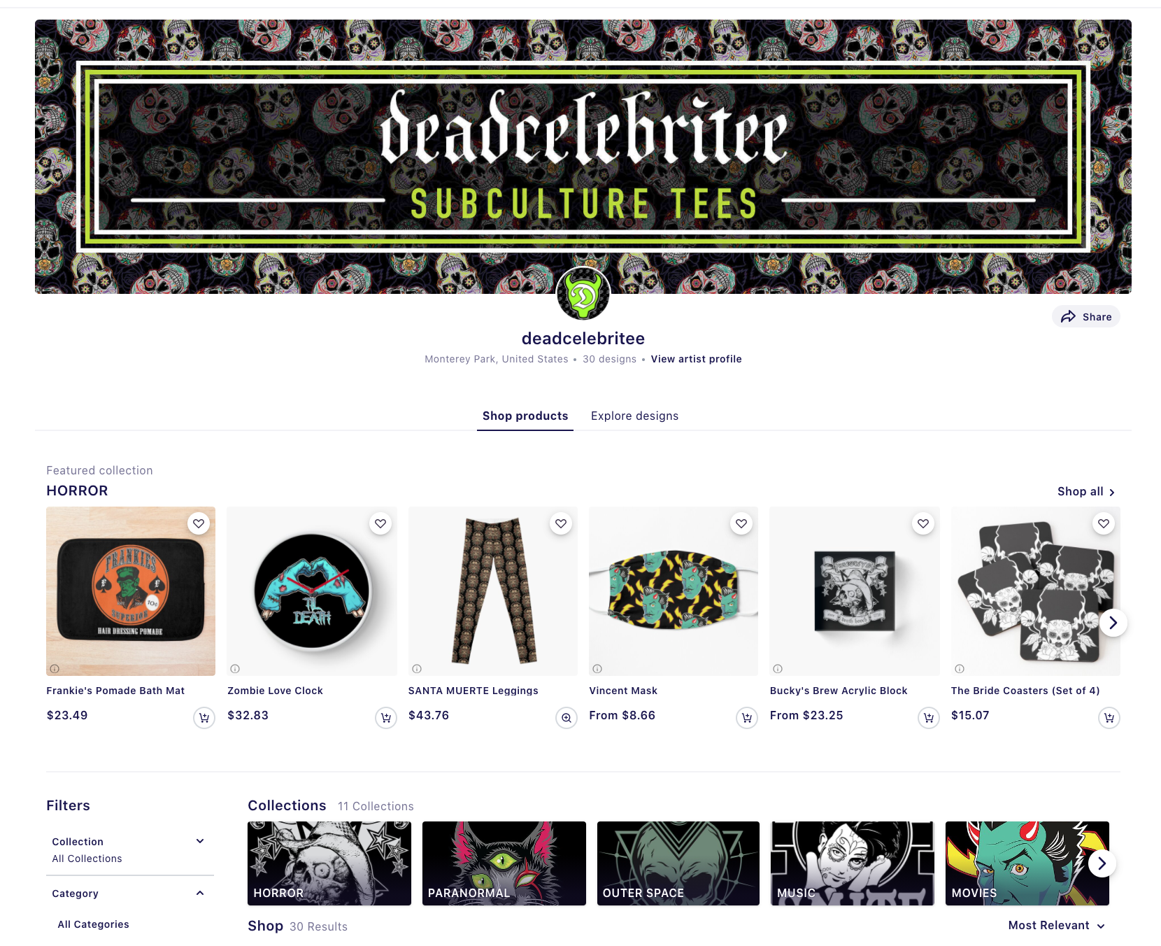 Updated Redbubble Shop - student project