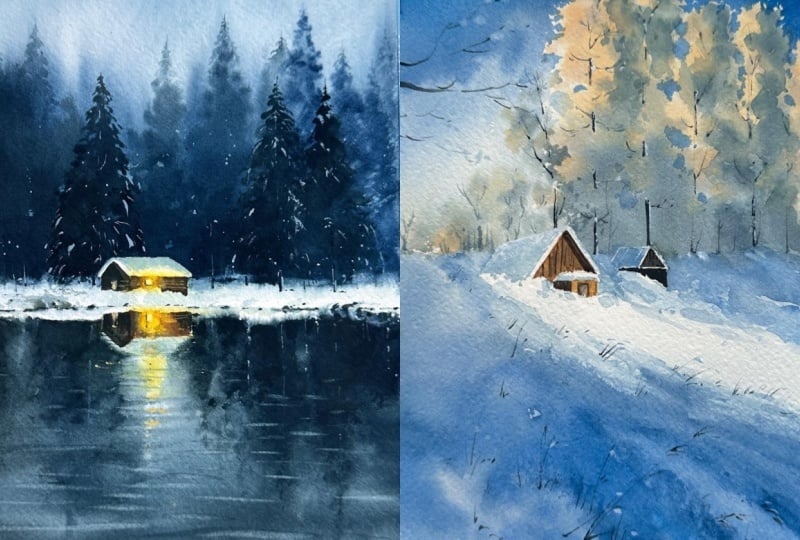 12 days of Winter landscapes in Watercolor