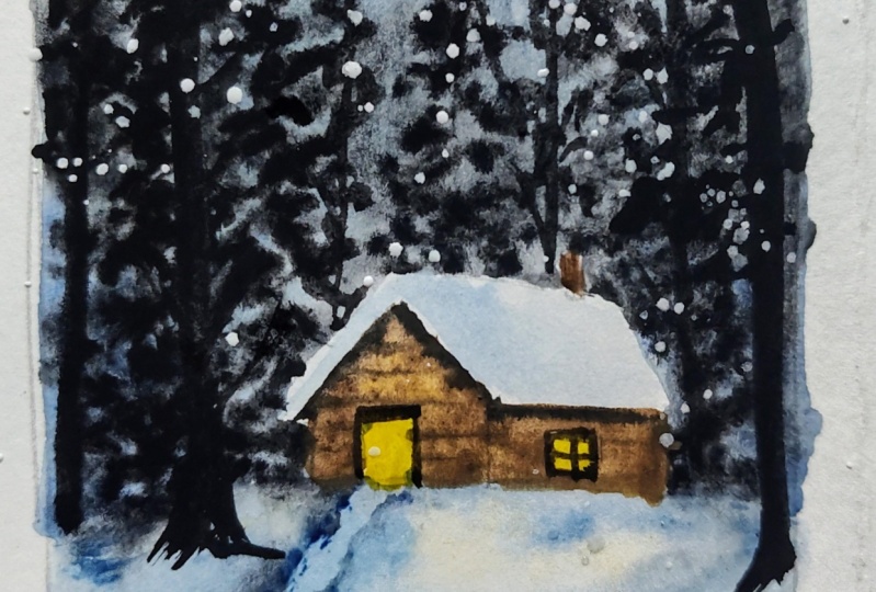 Winter snowy cabin with Aishwarya