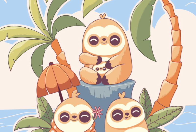 Cute Sloth Family Illustration