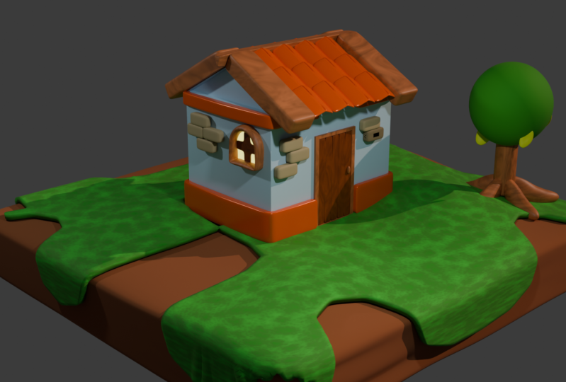 2 window house with single tree