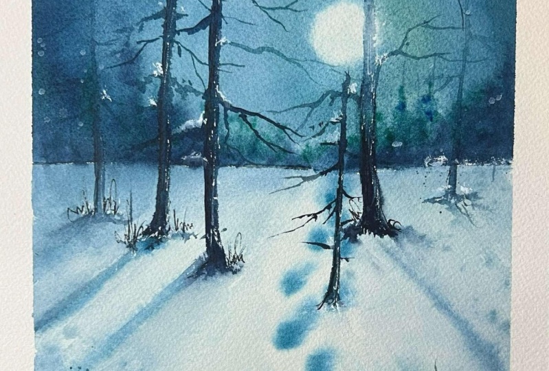Walk through snowy moonlight