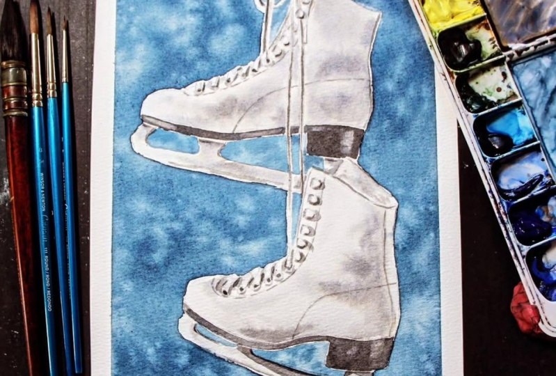 Watercolor Ice Skates