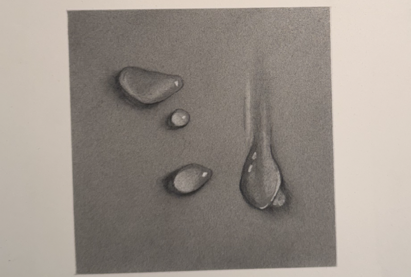 Graphite pencil water drops study