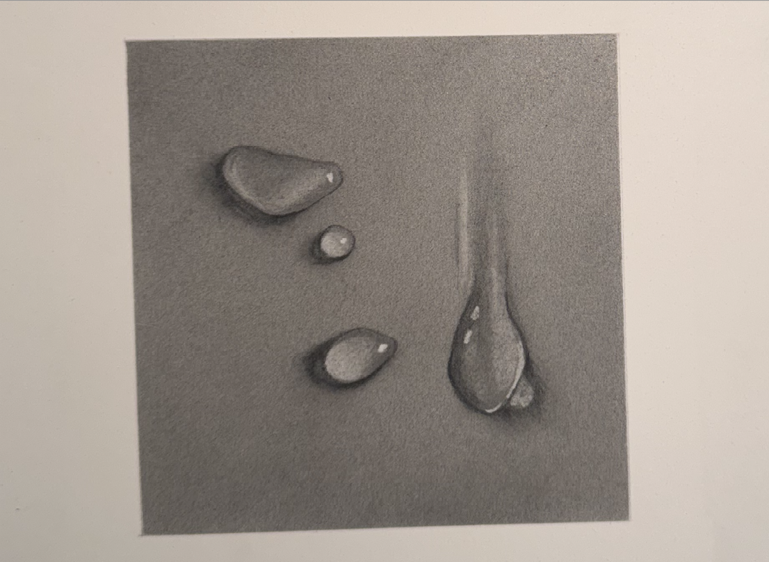 Graphite pencil water drops study