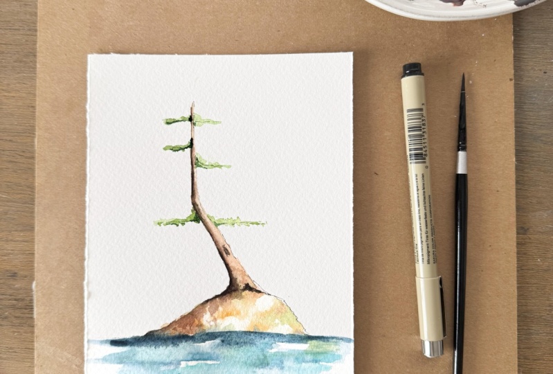 Watercolor Windswept Pine