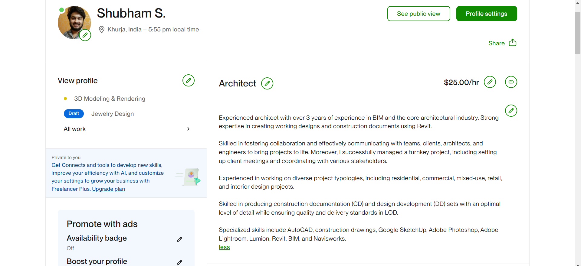 My Upwork Profile - student project